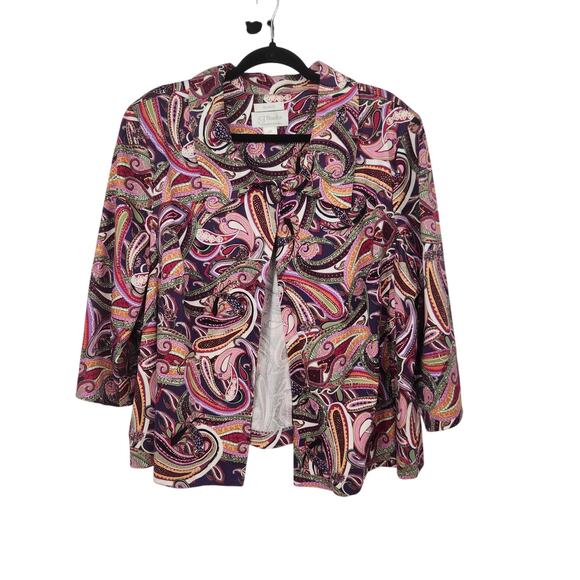 C.J. Banks Purple Pink Paisley Cropped One-Button Swing Jacket Women's Plus 2X - Picture 1 of 11